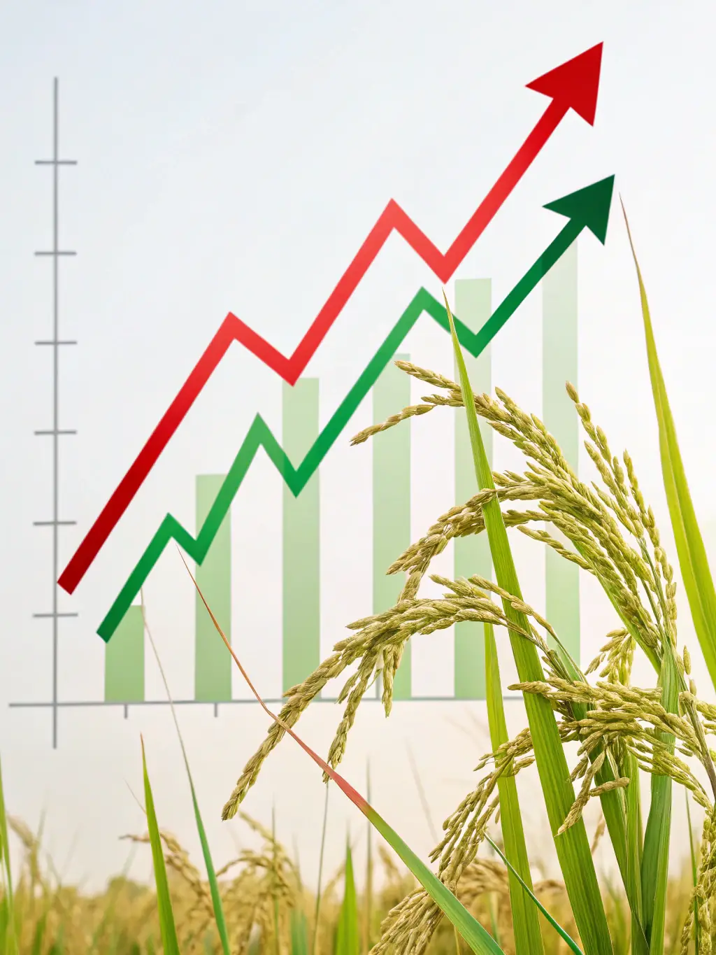 A graph showing an upward trend, alongside images of currency and financial instruments, symbolizing Originals Group's involvement in the finance sector.